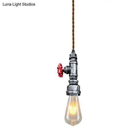 Retro Style Iron Water Valve Pendant Light Fixture With 1 Bulb Bar Suspension Silver Gray