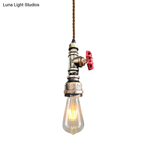 Retro Style Iron Water Valve Pendant Light Fixture With 1 Bulb Bar Suspension Bronze