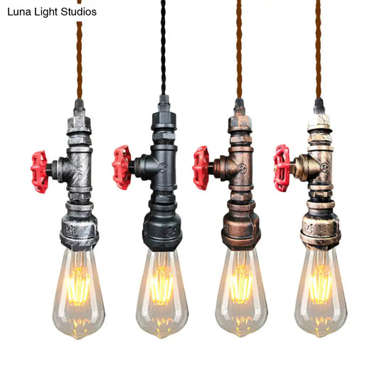 Retro Style Iron Water Valve Pendant Light Fixture With 1 Bulb Bar Suspension