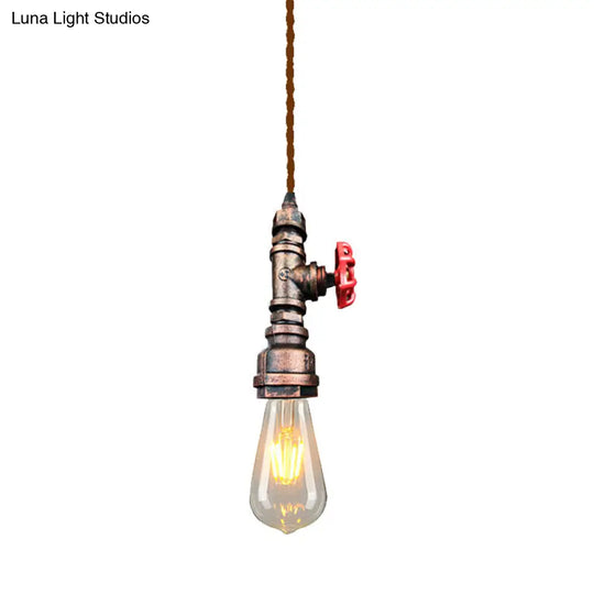 Retro Style Iron Water Valve Pendant Light Fixture With 1 Bulb Bar Suspension Copper
