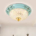 Retro Style Led Flush Ceiling Lamp In Blue For Dining Room - Bowl Up Design Clear Glass 11’/15’