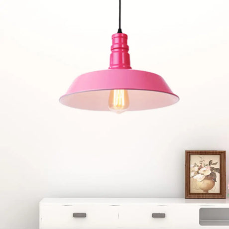 Retro Style Metal Barn Shade Hanging Lamp - 1 Bulb Ceiling Pendant In Pink/Yellow Multiple Diameter