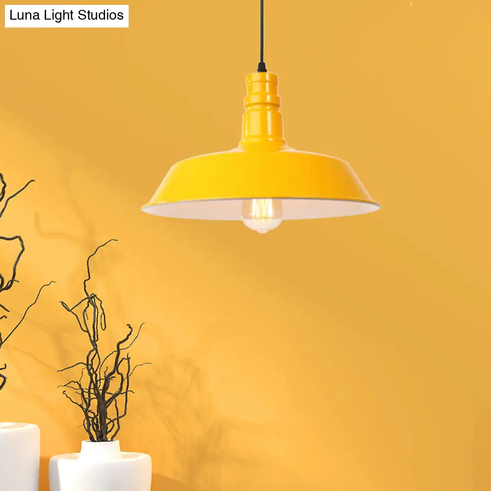 Retro Style Metal Barn Shade Hanging Lamp - 1 Bulb Ceiling Pendant In Pink/Yellow Multiple Diameter
