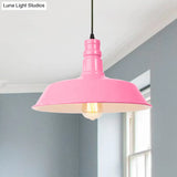 Retro Style Metal Barn Shade Hanging Lamp - 1 Bulb Ceiling Pendant In Pink/Yellow Multiple Diameter