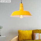 Retro Style Metal Barn Shade Hanging Lamp - 1 Bulb Ceiling Pendant In Pink/Yellow Multiple Diameter