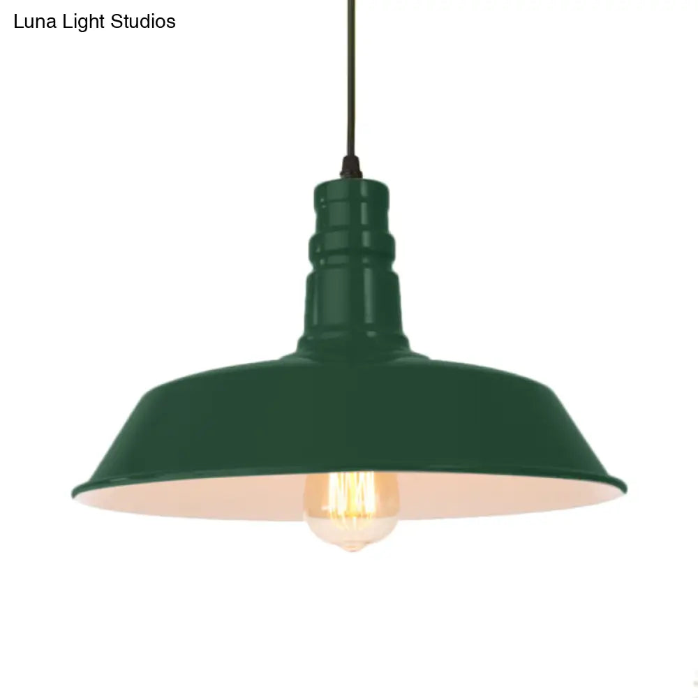 Retro Style Metal Barn Shade Hanging Lamp - 1 Bulb Ceiling Pendant In Pink/Yellow Multiple Diameter