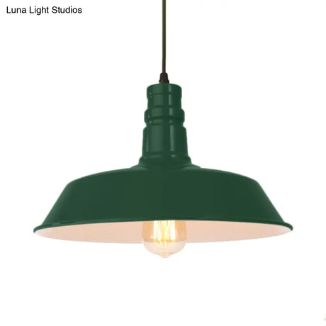 Retro Style Metal Barn Shade Hanging Lamp - 1 Bulb Ceiling Pendant In Pink/Yellow Multiple Diameter