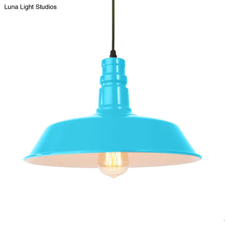 Retro Style Metal Barn Shade Hanging Lamp - 1 Bulb Ceiling Pendant In Pink/Yellow Multiple Diameter