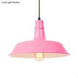 Retro Style Metal Barn Shade Hanging Lamp - 1 Bulb Ceiling Pendant In Pink/Yellow Multiple Diameter