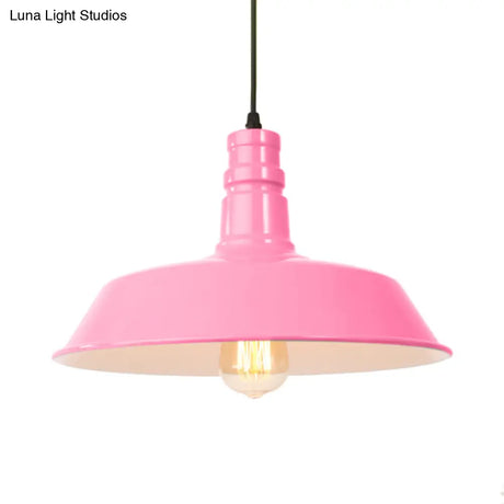 Retro Style Metal Barn Shade Hanging Lamp - 1 Bulb Ceiling Pendant In Pink/Yellow Multiple Diameter