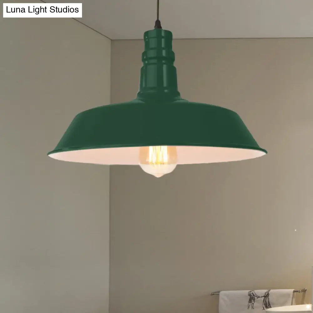 Retro Style Metal Barn Shade Hanging Lamp - 1 Bulb Ceiling Pendant In Pink/Yellow Multiple Diameter