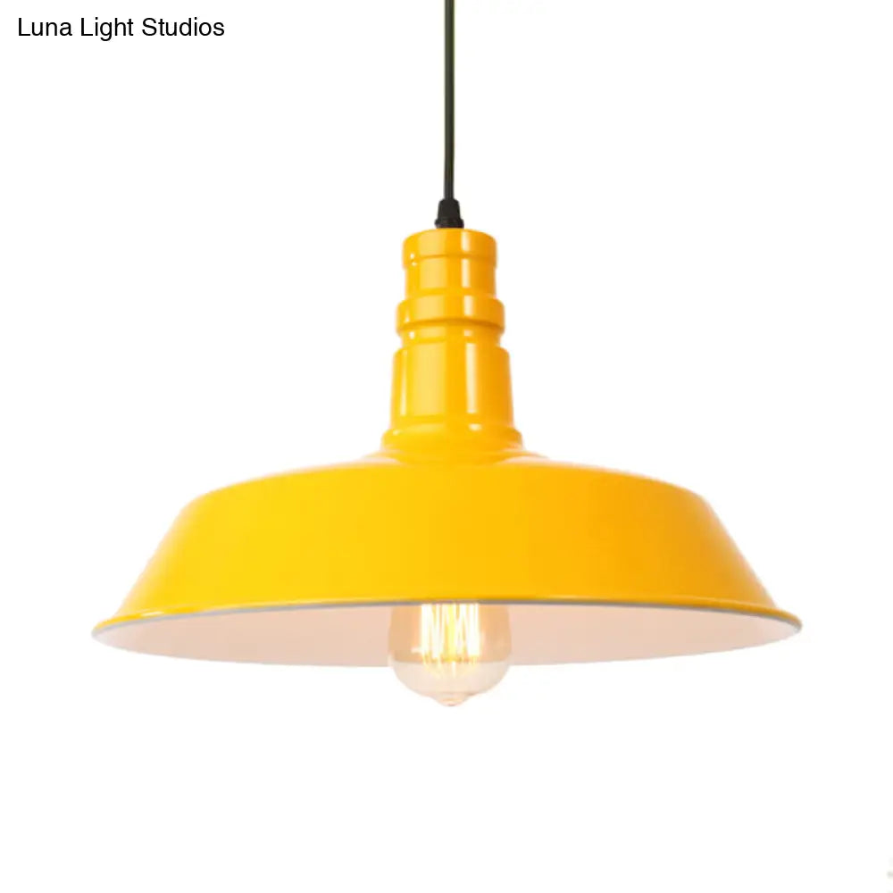 Retro Style Metal Barn Shade Hanging Lamp - 1 Bulb Ceiling Pendant In Pink/Yellow Multiple Diameter