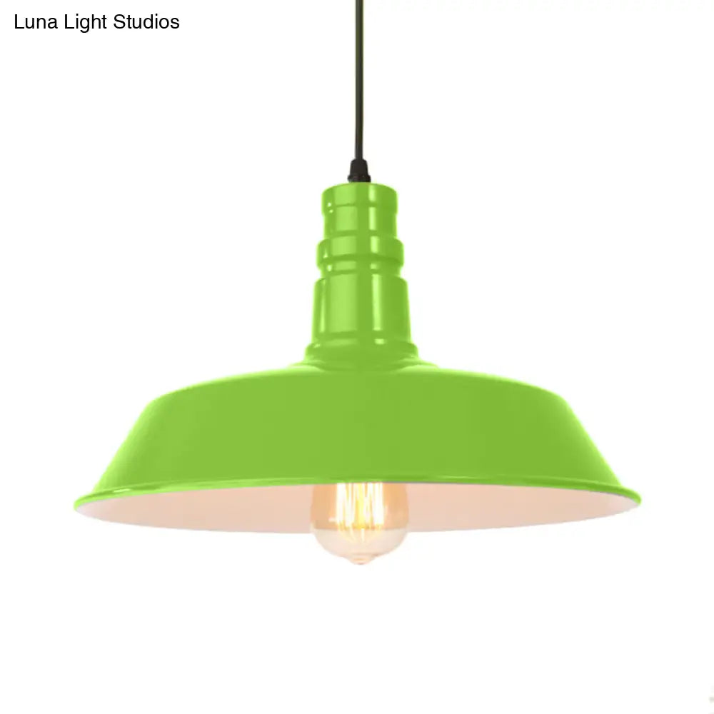 Retro Style Metal Barn Shade Hanging Lamp - 1 Bulb Ceiling Pendant In Pink/Yellow Multiple Diameter