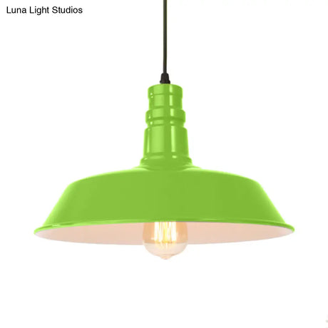 Retro Style Metal Barn Shade Hanging Lamp - 1 Bulb Ceiling Pendant In Pink/Yellow Multiple Diameter