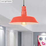 Retro Style Metal Barn Shade Hanging Lamp - 1 Bulb Ceiling Pendant In Pink/Yellow Multiple Diameter