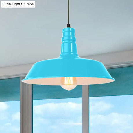 Retro Style Metal Barn Shade Hanging Lamp - 1 Bulb Ceiling Pendant In Pink/Yellow Multiple Diameter