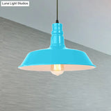 Retro Style Metal Barn Shade Hanging Lamp - 1 Bulb Ceiling Pendant In Pink/Yellow Multiple Diameter