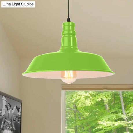 Retro Style Metal Barn Shade Hanging Lamp - 1 Bulb Ceiling Pendant In Pink/Yellow Multiple Diameter