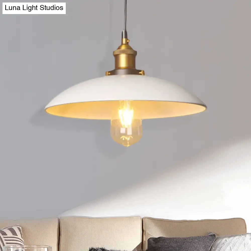 Retro Style Metal Dining Room Suspension Light - 12’/16’ Saucer Dia 1 White Ceiling Fixture