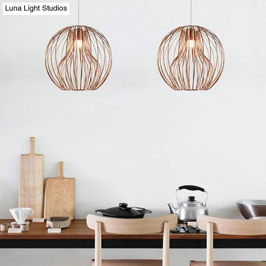 Retro Style Metal Hanging Lamp - Black/White Pendant Light For Dining Room With Cage Shade