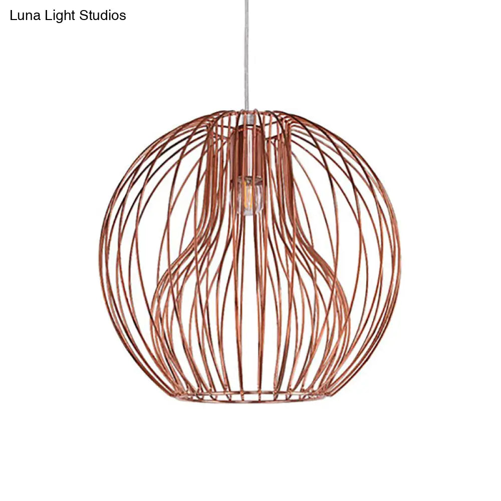 Retro Style Metal Hanging Lamp - Black/White Pendant Light For Dining Room With Cage Shade