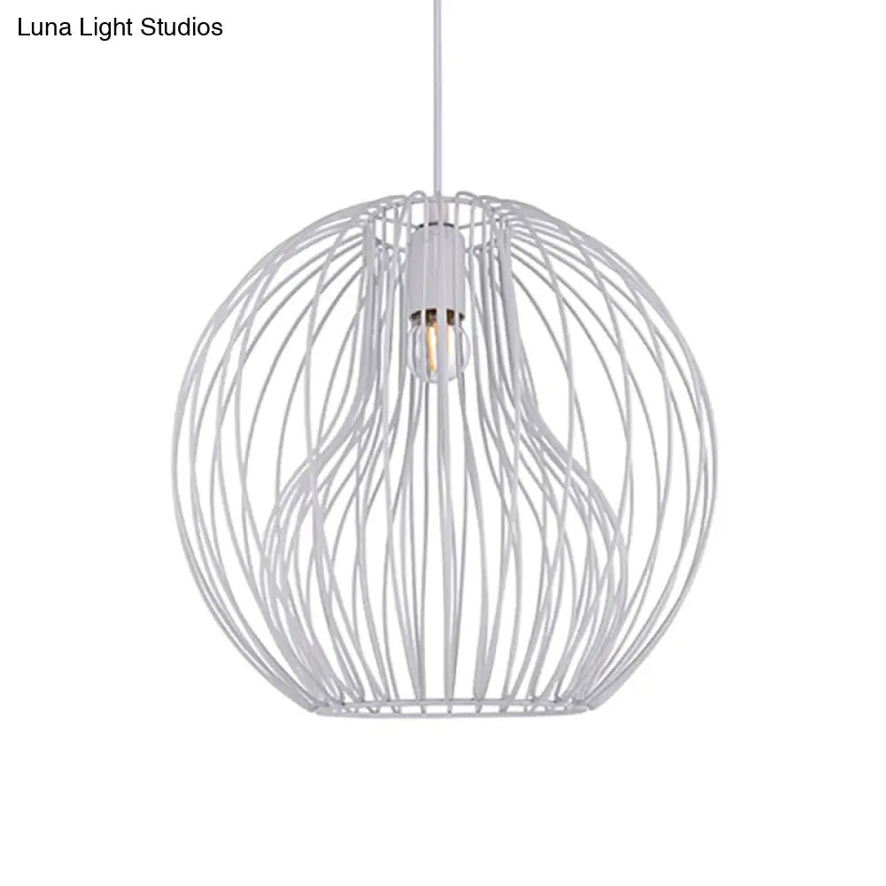 Retro Style Metal Hanging Lamp - Black/White Pendant Light For Dining Room With Cage Shade