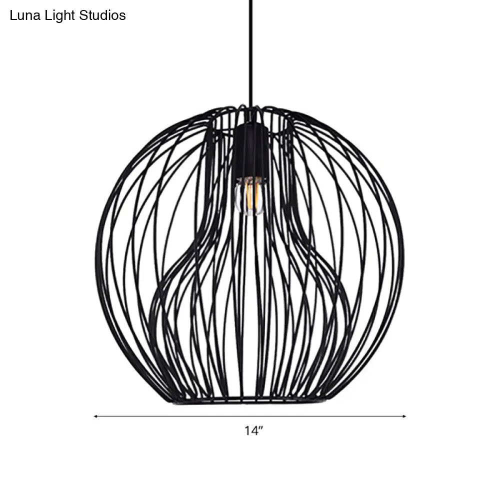 Retro Style Metal Hanging Lamp - Black/White Pendant Light For Dining Room With Cage Shade