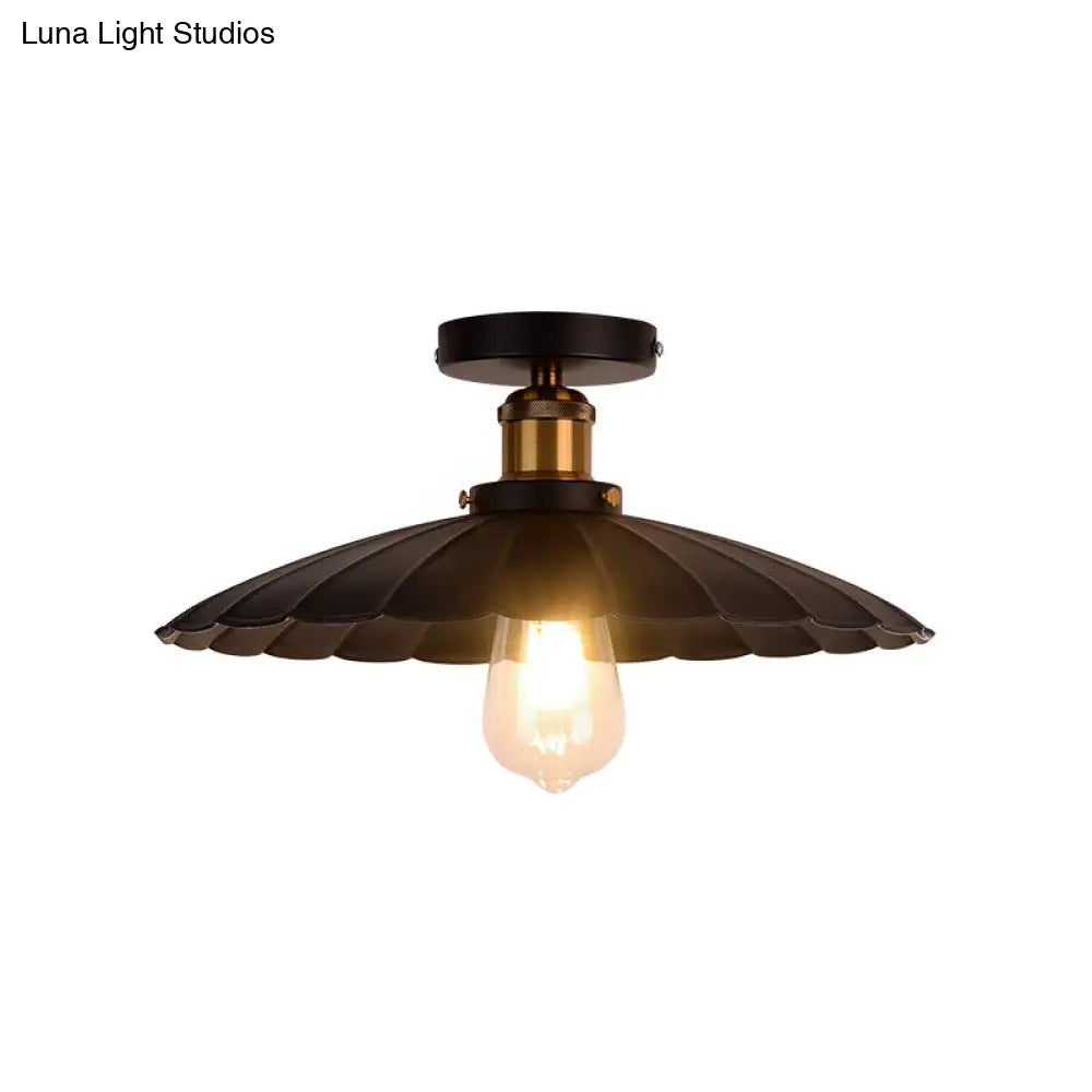 Retro Style Metallic Shaded Flush Mount Ceiling Light - Single Bulb Semi In Black / Small A