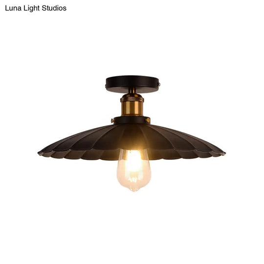 Retro Style Metallic Shaded Flush Mount Ceiling Light - Single Bulb Semi In Black / Small A