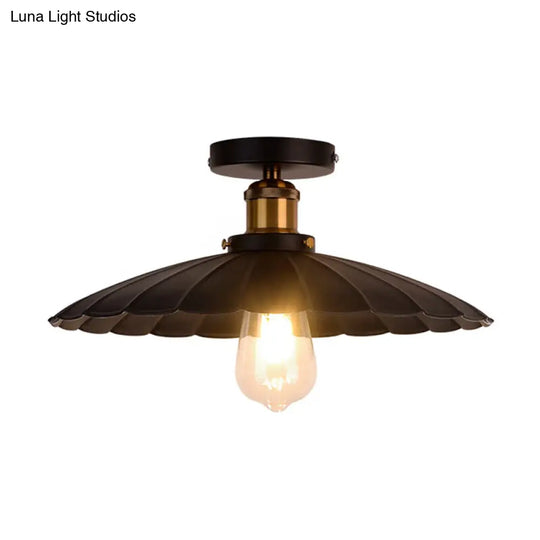 Retro Style Metallic Shaded Flush Mount Ceiling Light - Single Bulb Semi In Black / Large A