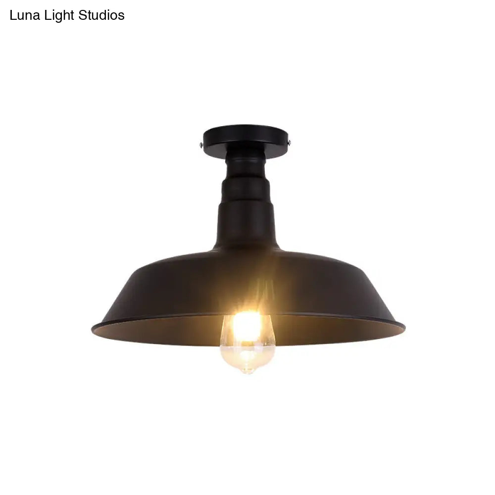 Retro Style Metallic Shaded Flush Mount Ceiling Light - Single Bulb Semi In Black / Small C