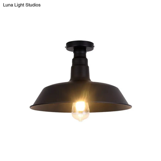 Retro Style Metallic Shaded Flush Mount Ceiling Light - Single Bulb Semi In Black / Small C
