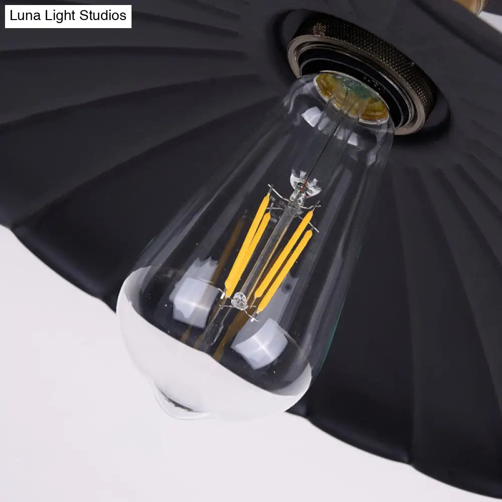 Retro Style Metallic Shaded Flush Mount Ceiling Light - Single Bulb Semi In Black
