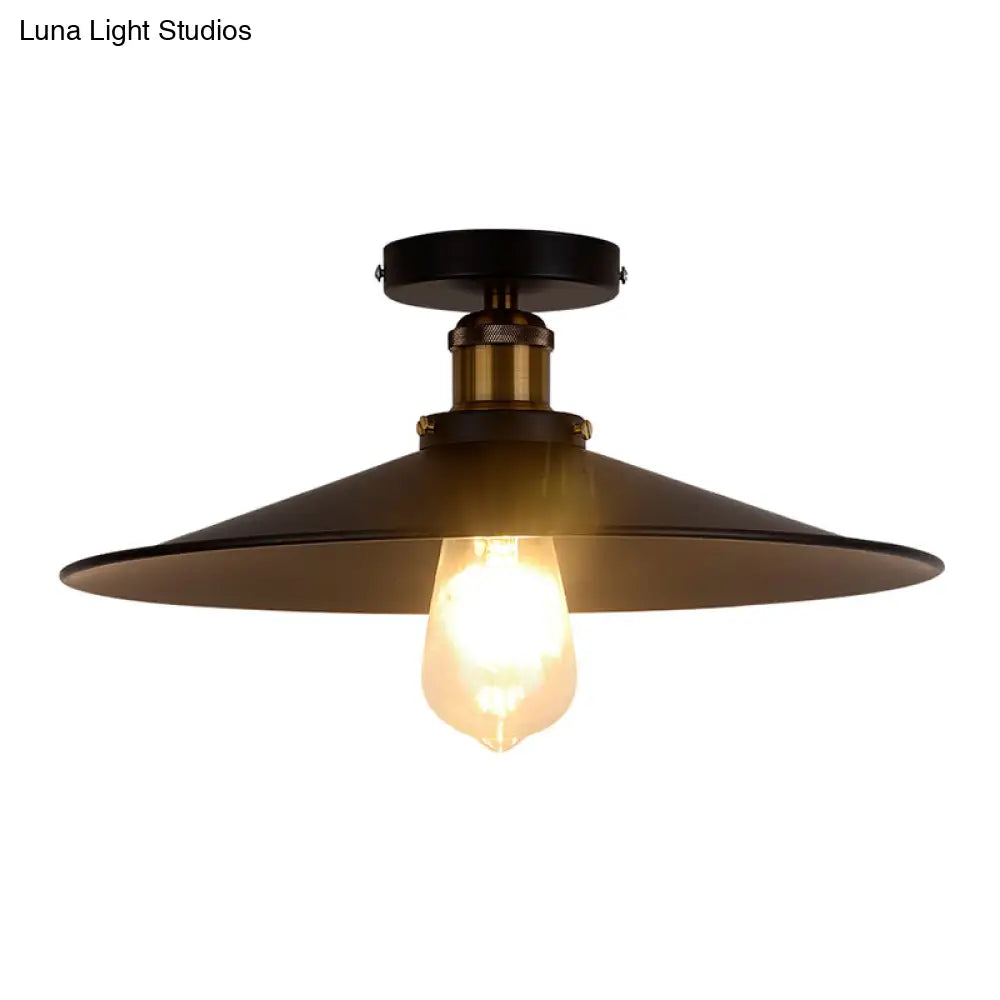 Retro Style Metallic Shaded Flush Mount Ceiling Light - Single Bulb Semi In Black / Large B