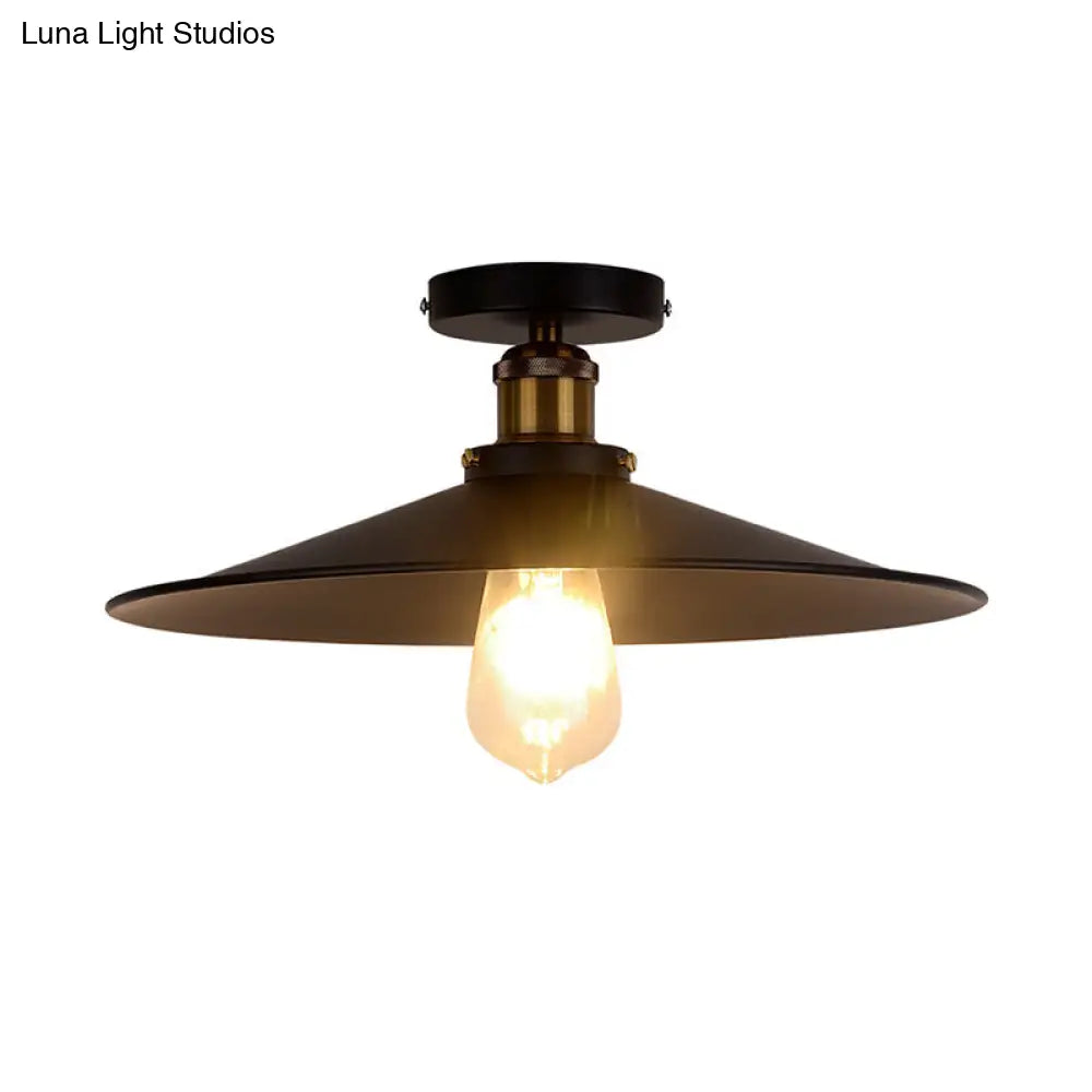Retro Style Metallic Shaded Flush Mount Ceiling Light - Single Bulb Semi In Black / Small B
