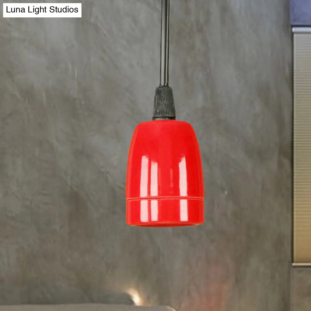 Retro Style 1-Head Mini Pendant Light: Adjustable Cord Black/Red Ceramic Ceiling Hanging