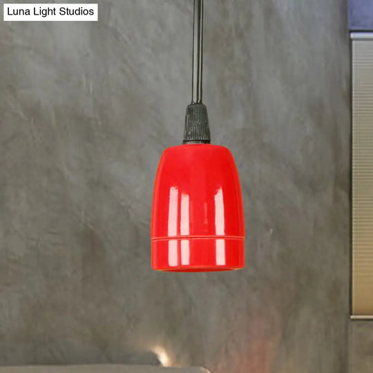 Retro Style 1-Head Mini Pendant Light: Adjustable Cord Black/Red Ceramic Ceiling Hanging