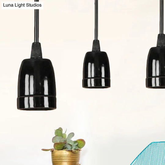 Retro Style 1-Head Mini Pendant Light: Adjustable Cord Black/Red Ceramic Ceiling Hanging
