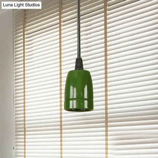 Retro Style Mini Hanging Pendant Light - Adjustable Cord Black/Red Ceramic Ceiling Fixture