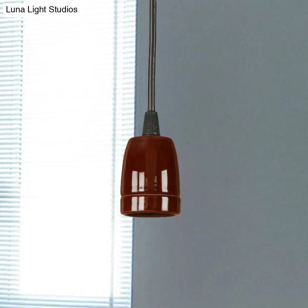 Retro Style Mini Hanging Pendant Light - Adjustable Cord Black/Red Ceramic Ceiling Fixture