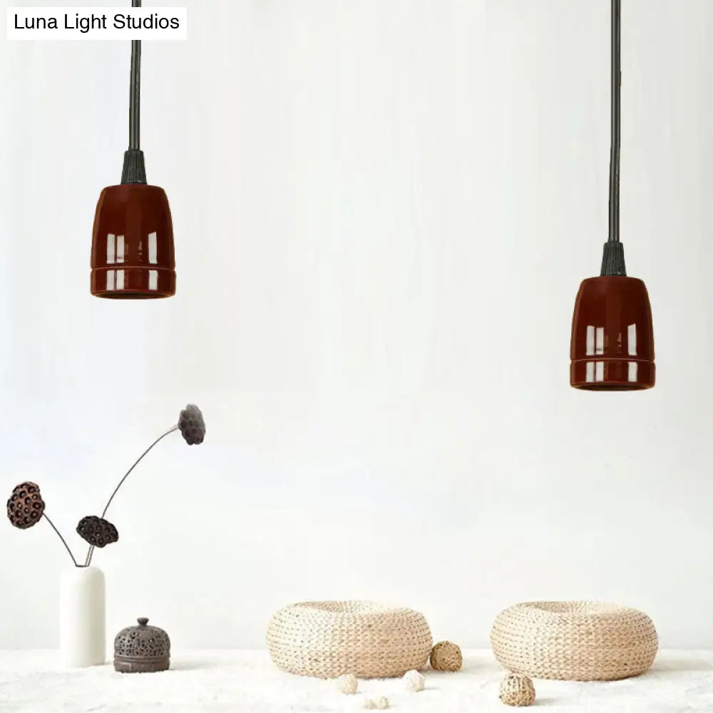 Retro Style 1-Head Mini Pendant Light: Adjustable Cord Black/Red Ceramic Ceiling Hanging