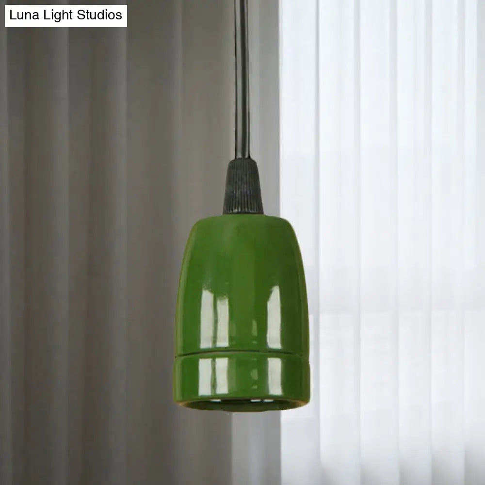 Retro Style Mini Hanging Pendant Light - Adjustable Cord Black/Red Ceramic Ceiling Fixture