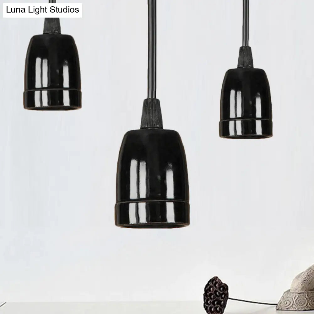 Retro Style 1-Head Mini Pendant Light: Adjustable Cord Black/Red Ceramic Ceiling Hanging