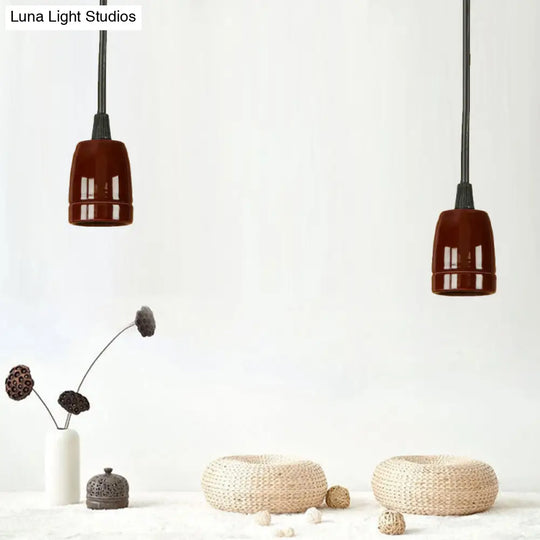 Retro Style Mini Hanging Pendant Light - Adjustable Cord Black/Red Ceramic Ceiling Fixture