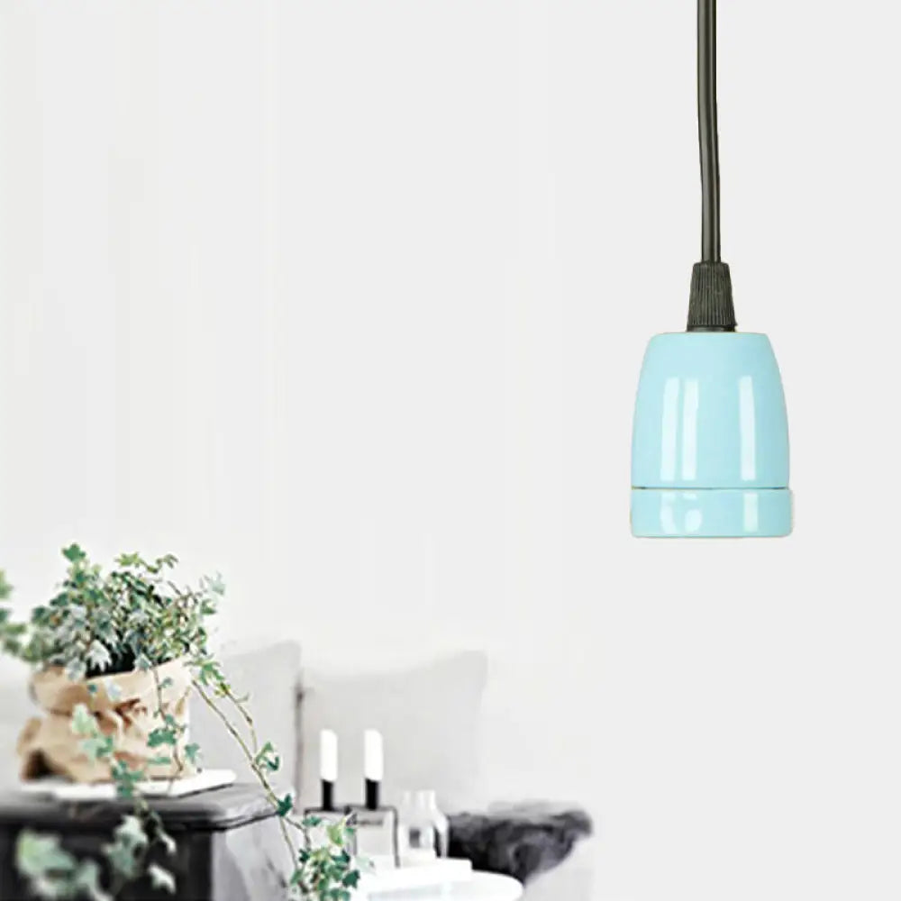 Retro Style Mini Hanging Pendant Light - Adjustable Cord Black/Red Ceramic Ceiling Fixture Blue