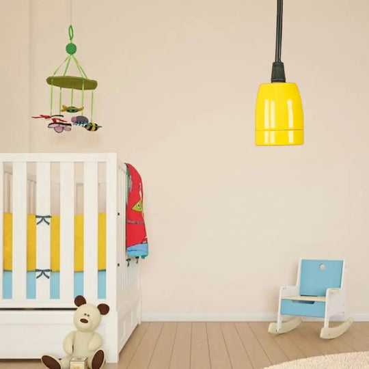 Retro Style Mini Hanging Pendant Light - Adjustable Cord Black/Red Ceramic Ceiling Fixture Yellow