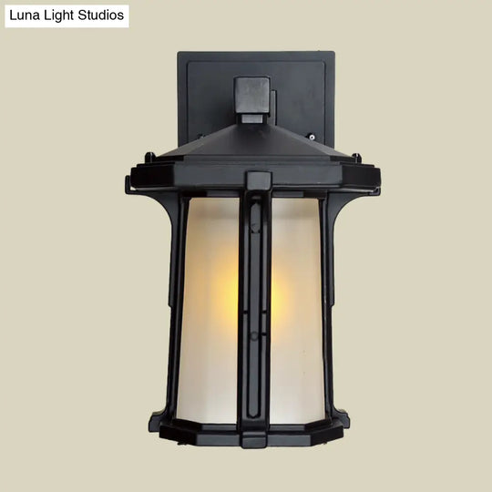 Retro-Style Outdoor Wall Mounted Glass Lantern Sconce - Single Head Light Fixture (Tan/White)