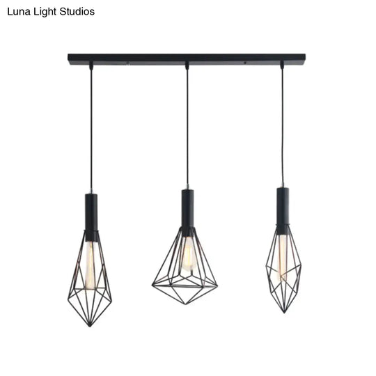 Retro Style Cage Shade Ceiling Light Fixture - Black Metallic Suspended Pendant For Dining Room
