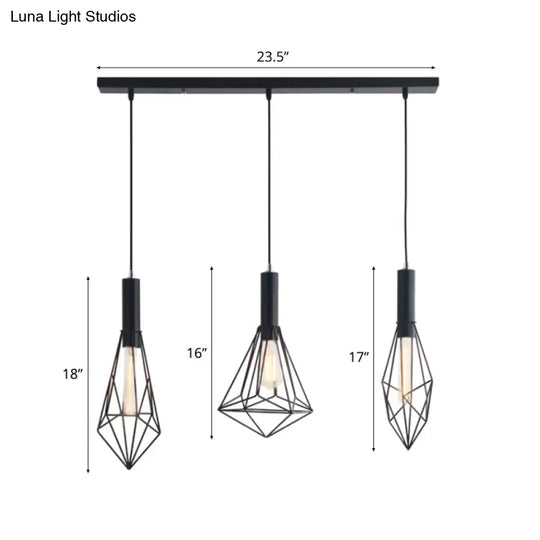 Retro Style Cage Shade Ceiling Light Fixture - Black Metallic Suspended Pendant For Dining Room