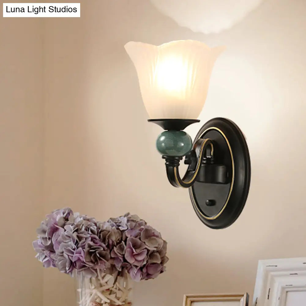 Retro Style Ribbed Glass Floral Wall Lighting In Black For Living Room Mount